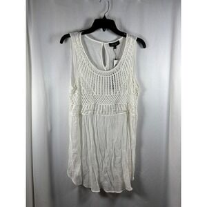 Melissa Paige White Crochet Trim Tank Top Tunic Cover Up XL NEW